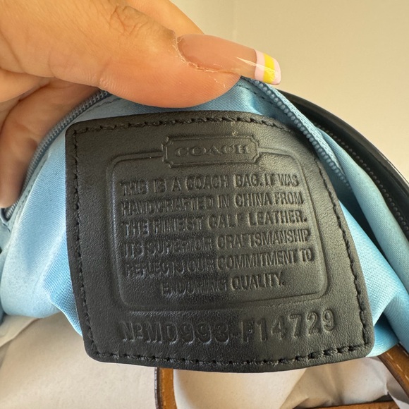 Coach Black Patent Shoulder Bag with Tan Straps - Picture 3 of 3